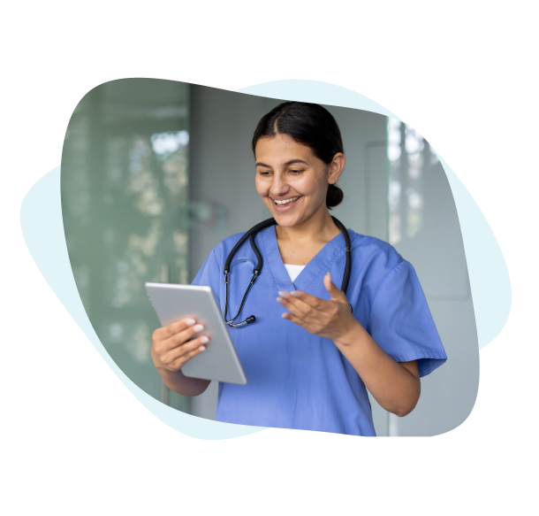 Image of a nurse on a video call.