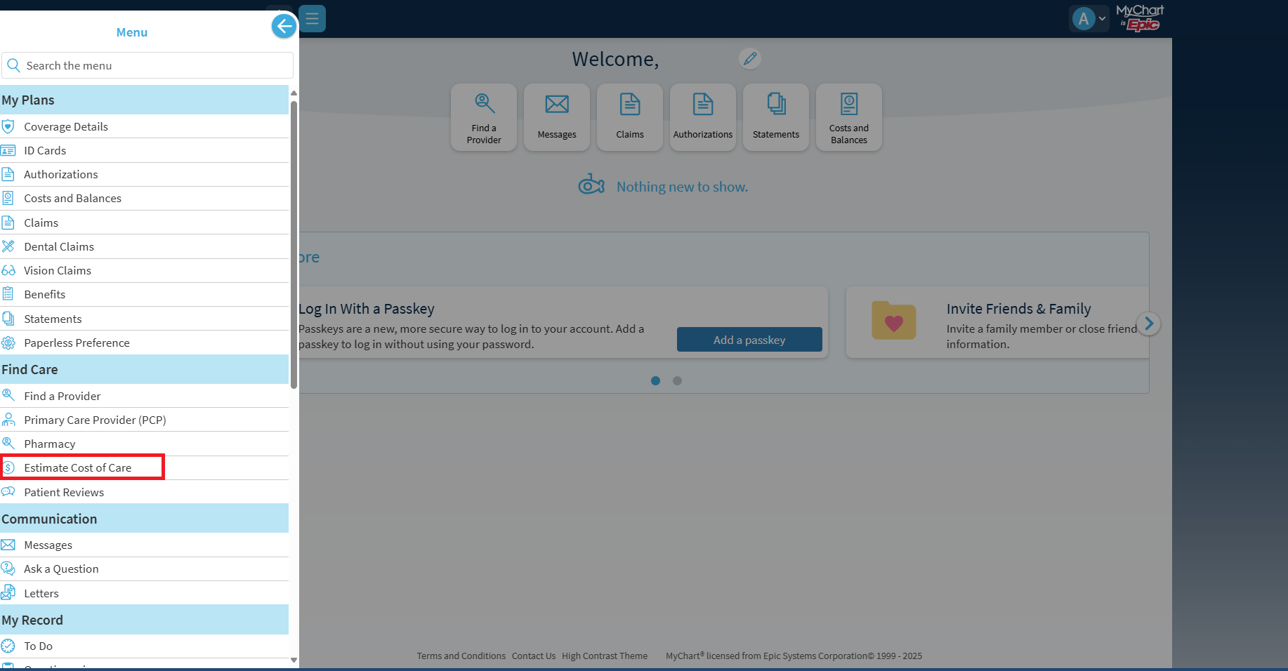 Screenshot of Cost Estimator link